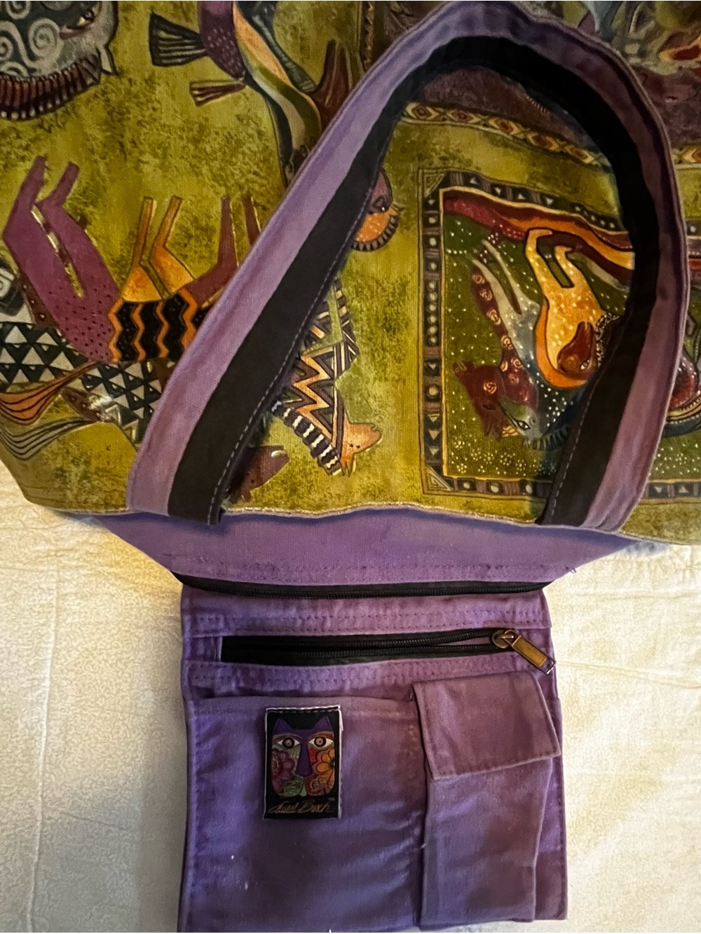 Laurel Burch Purple and Green Horse Panel Tote - Picture 6 of 9